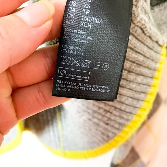 Pringle of Scotland x H&M Argyle Sweater Gray Yellow XS - Picture 5 of 6